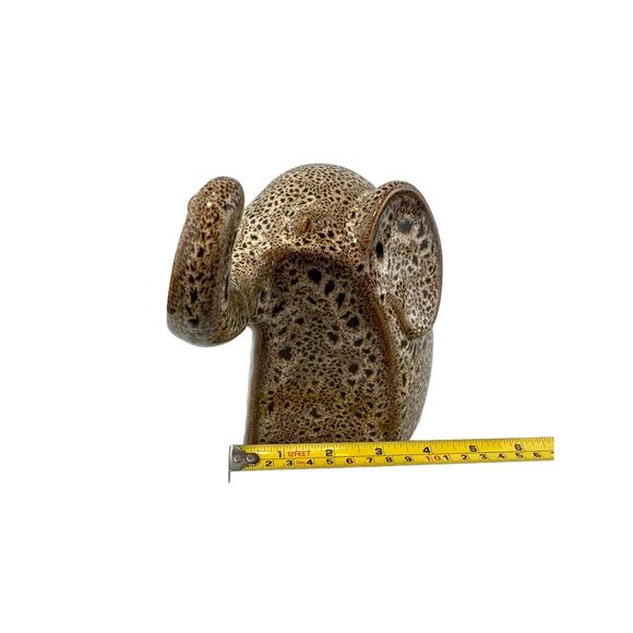 Elephant Statue Ceramic Decor Bookshelf Mantle Browns & White Spotted - Picture 7 of 7